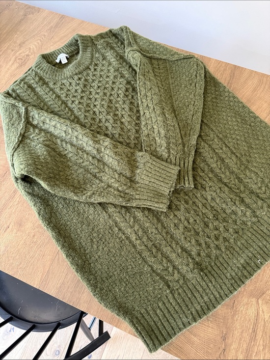 Topshop Sweaters - Topshop Olive Ribbed Cable Knit Pullover